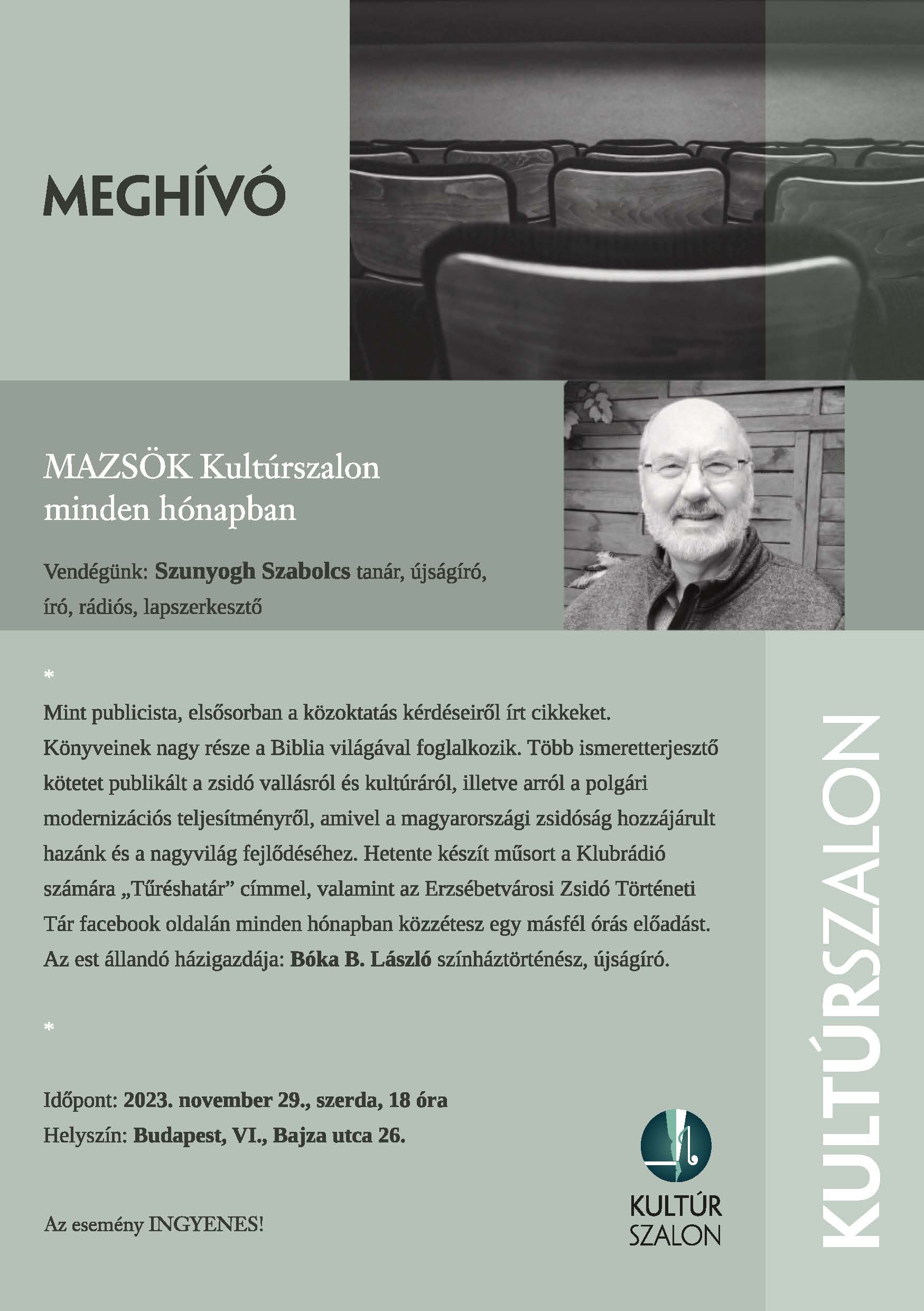 Mazsök Kulturszalon, Vendégünk Szunyogh Szabolcs